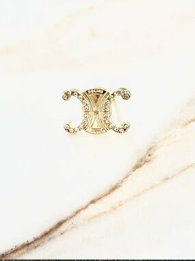 Gold Crystal-Embellished Triomphe Logo Pin
